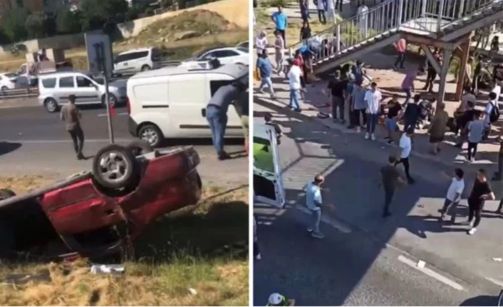 Takla atan otomobil durakta bekleyen vatandaşların arasında daldı: 1 ölü, 12 yaralı